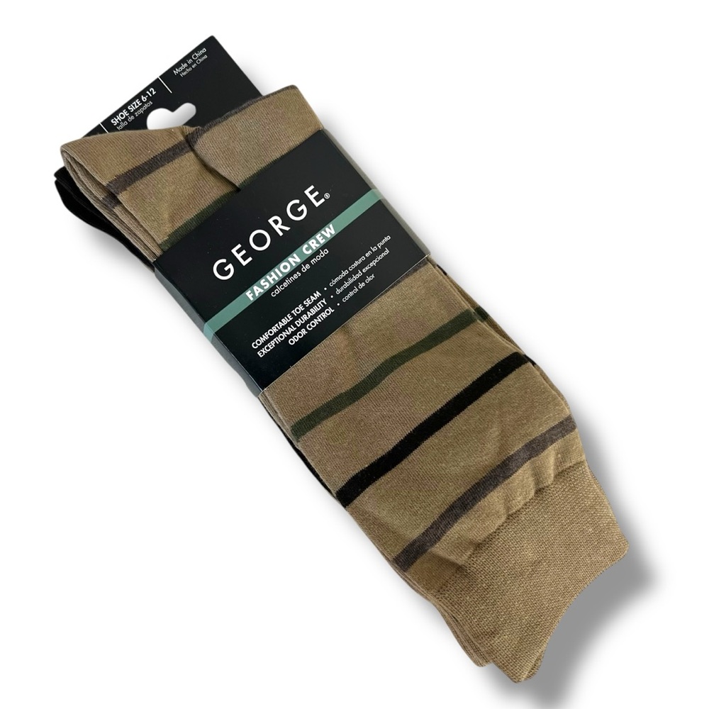 New 3 Pairs of Mens Casual Dress Socks George Classic Herb Stripe Crew Size 6-12